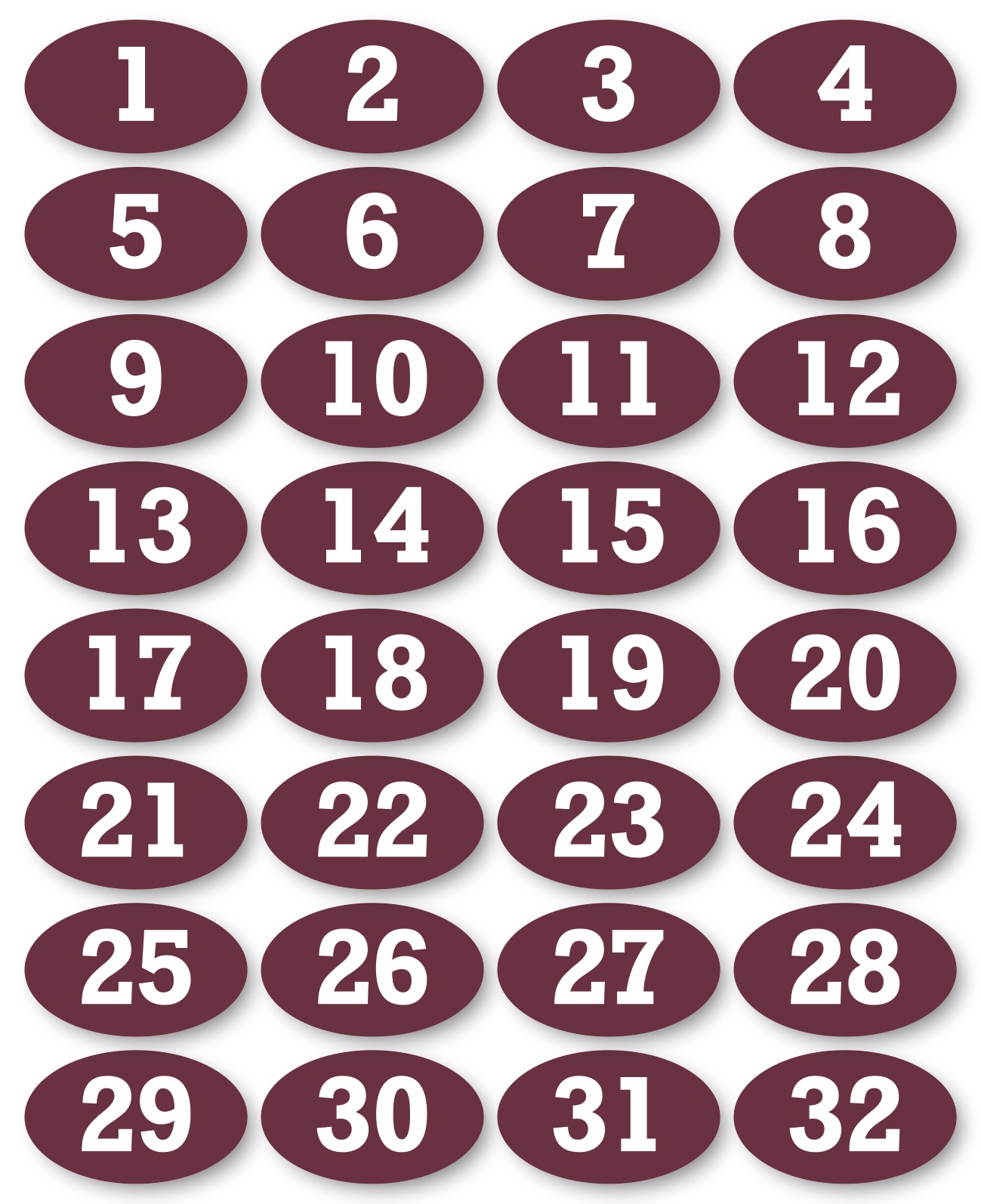 3D SK Nummern Ovalkleber für Bienenvölker-Kennzeichnung (Beutennummern) ein Bogen mit 32 Nummern